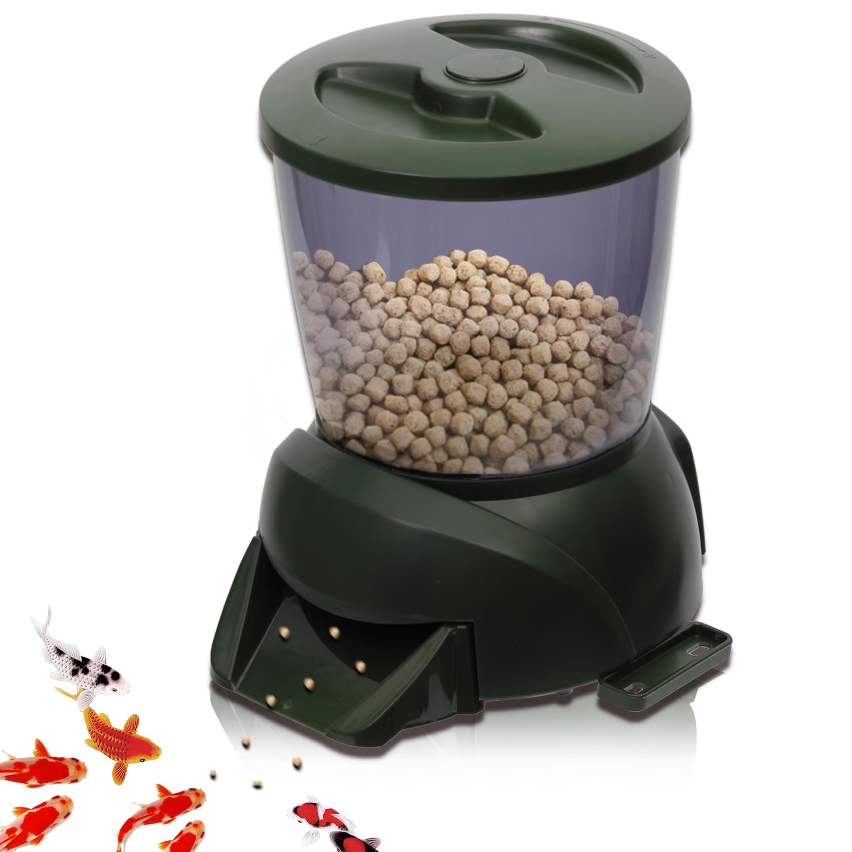 Sammery Automatic Pond Fish Feeder, 4.5L Large Capacity Outdoor Pond Fish Feeder Distributor, Battery Powered Timed and Quantitative, Designed for Breeders During Travel or Adverse Weather Conditions