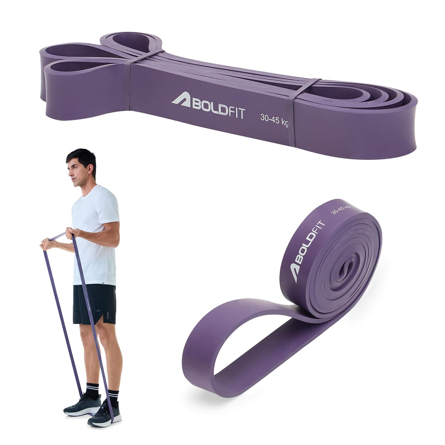Boldfit Heavy Resistance Band for Exercise & Stretching, Pull Up Band Suitable in Home & Gym Workout, Power Bands for Men & Women. (Purple 30-45 kg Resistances)(Material: Latex)