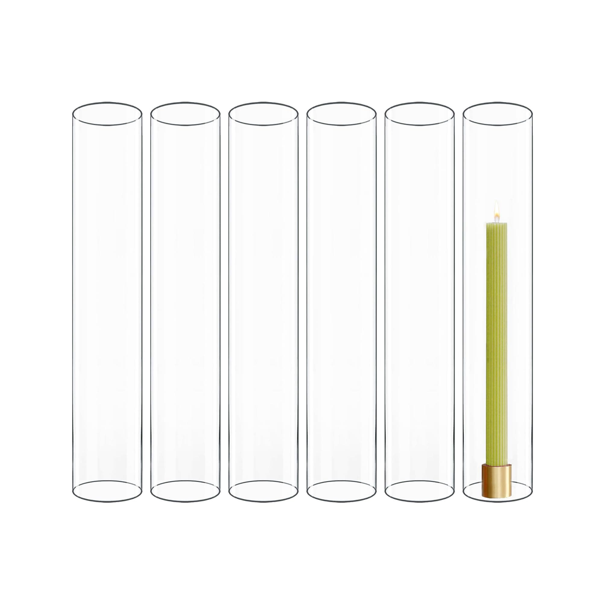 CYS EXCEL 6 PCS (H:14" D:2.5") Glass Hurricane Candleholder Tubes | Open-Ended Bottomless Cylinder, Chimney Tube for Taper Candles and Candlesticks