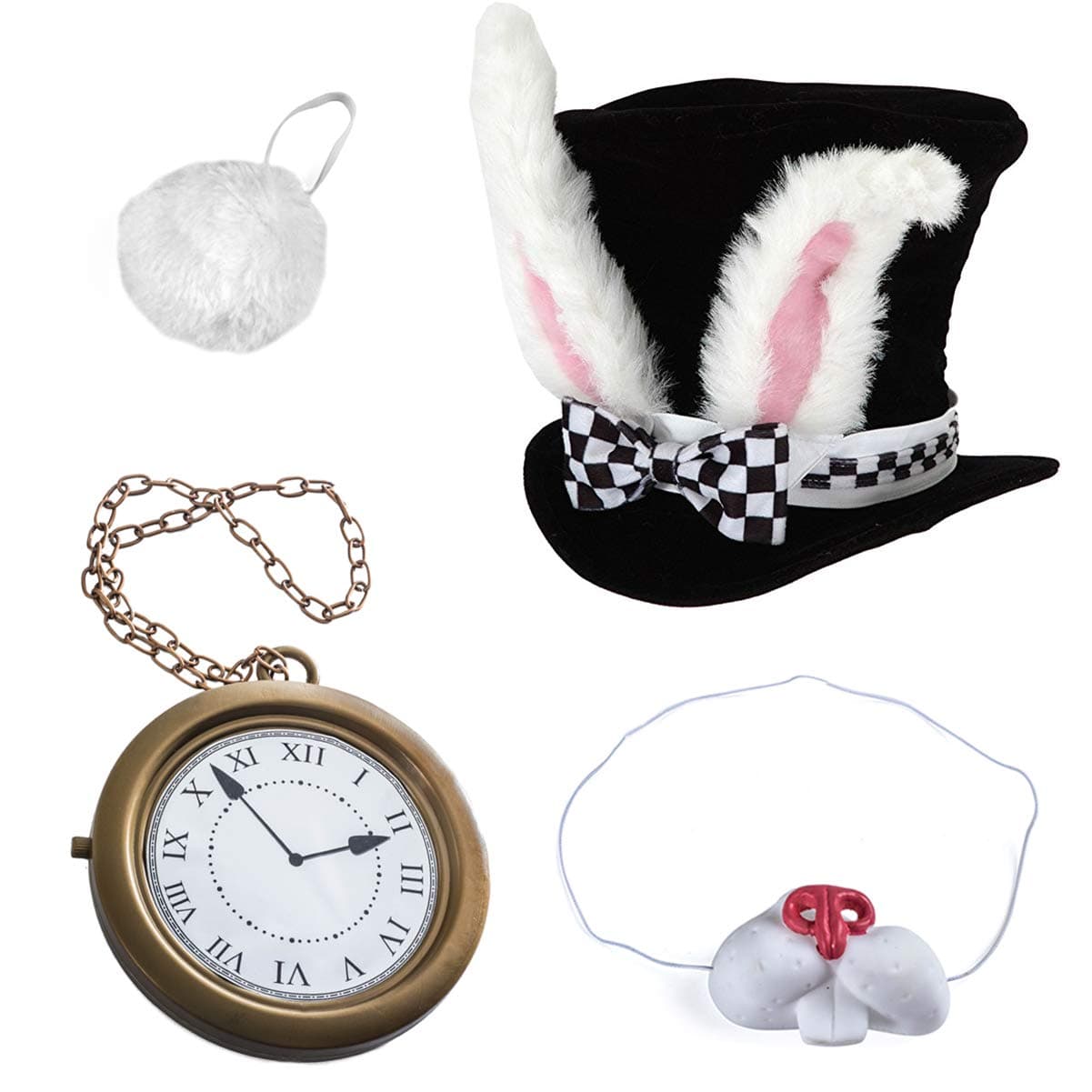 Tigerdoe White Rabbit Costume - 5 Pc Set Including Rabbit & Bunny Costumes, Playing Cards 4 Pc Set