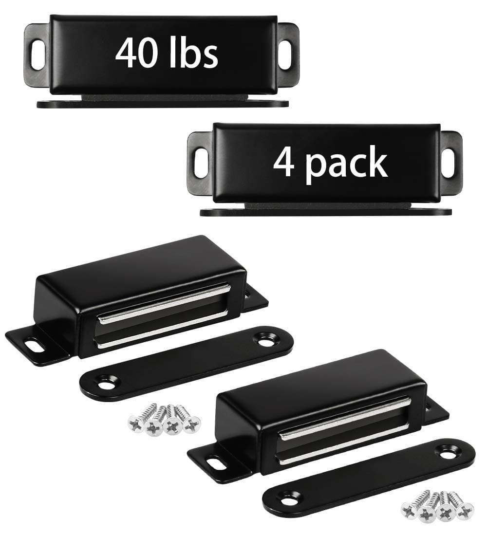 Onarway Magnetic Door Catch 40lbs 4 Pack Pull Strong Magnet Cabinet Latches Magnetic Hardware Stainless Steel Door Closer for Bathroom Kitchen Sliding Door Window Cupboard Black