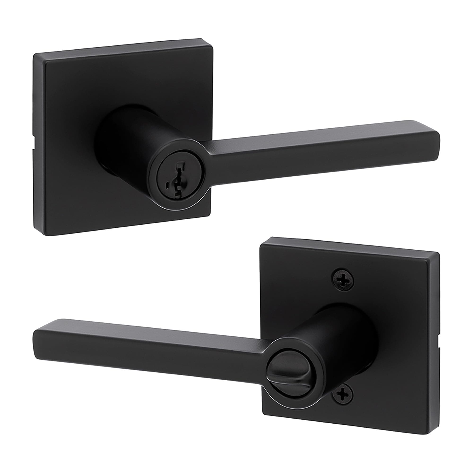 Halifax Entry Door Handle with Lock and Key, Secure Keyed Reversible Lever Exterior, For Front Entrance and Bedrooms, Matte Black, Pick Resistant Smartkey Rekey Security and Microban