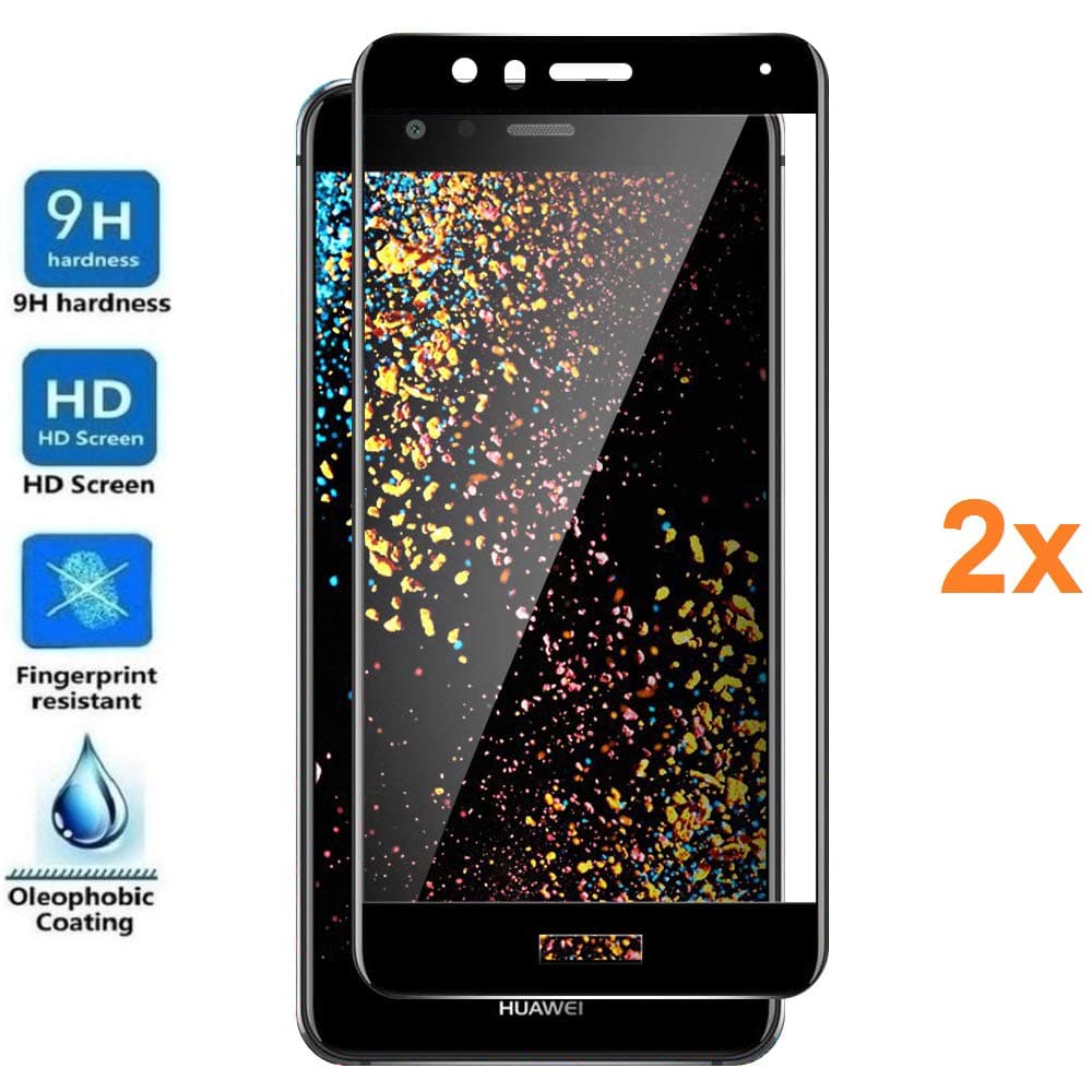 3D Screen Protector for Huawei P10 LITE, in Black Color, Tempered Glass Film, 3D / 4D / 5D, Complete Protection, [Pack 2X]