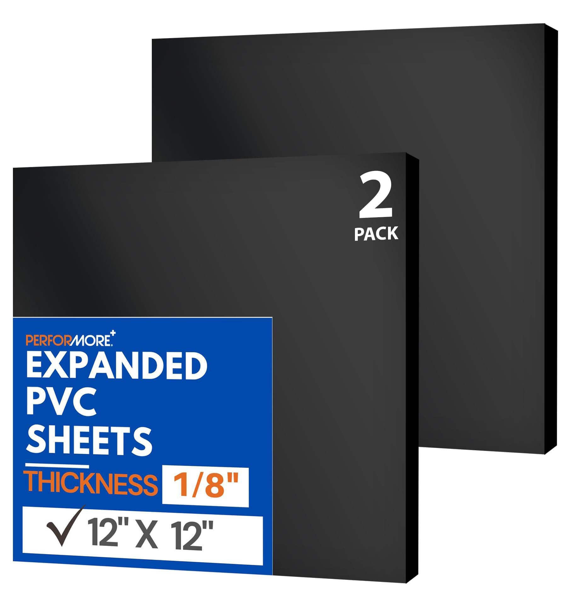 Performore Expanded PVC Sheet Lightweight Rigid Foam 3mm (1/8 inch) 12 x 12 inches Black Ideal for Signage, Displays, and Digital/Screen Printing (2 Pack)