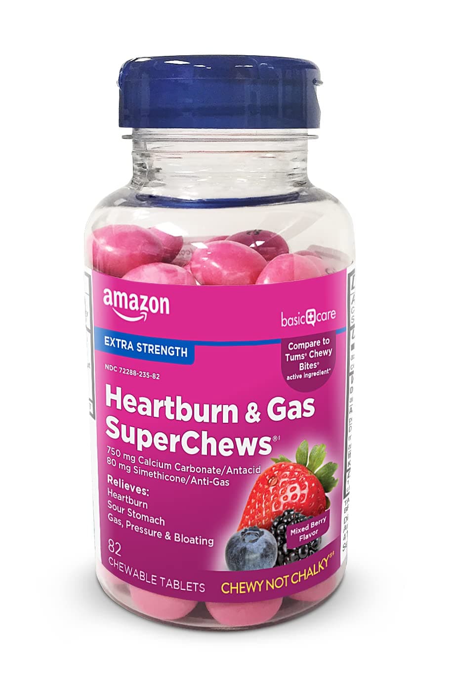 Heartburn & Gas SuperChews Chewable Tablets, Fast-Acting Relief, Mixed Berry, 82 Count (Previously SoundHealth)