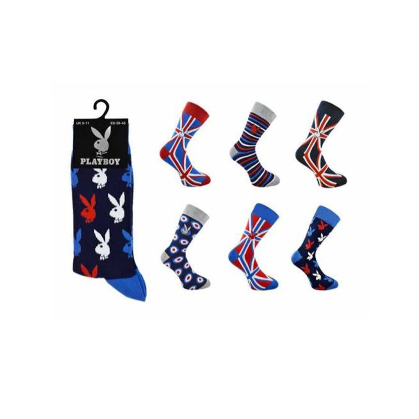 Playboy Mens 6 Pair Multipack Office Work Union Jack Designs Socks UK 6-11