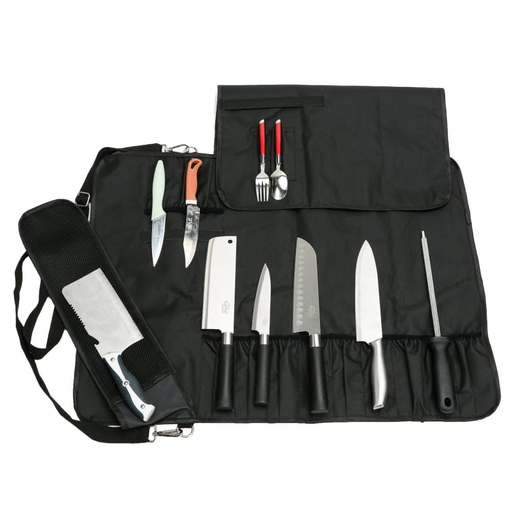 Chef Knife Roll Bag with 17 Slots, Heavy Duty Knife Case Knife Storage Bag