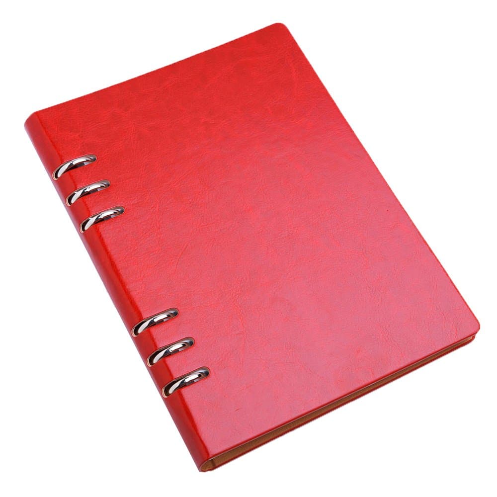CAIZHE 6 Ring Hardcover Writing Notebook, PU Leather Loose-leaf Journal Notebook, Premium Thick Paper - 100gsm Cream Pages, 5.5 x 8.25 inches (Red)