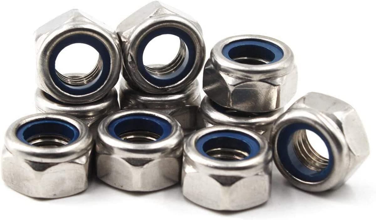 Stainless Steel Hex Nuts - Nylon Insert Lock Nuts - Self-Locking Nut for Bolts & Screws, DIN 985 etc. (Pack of 10, 8mm)