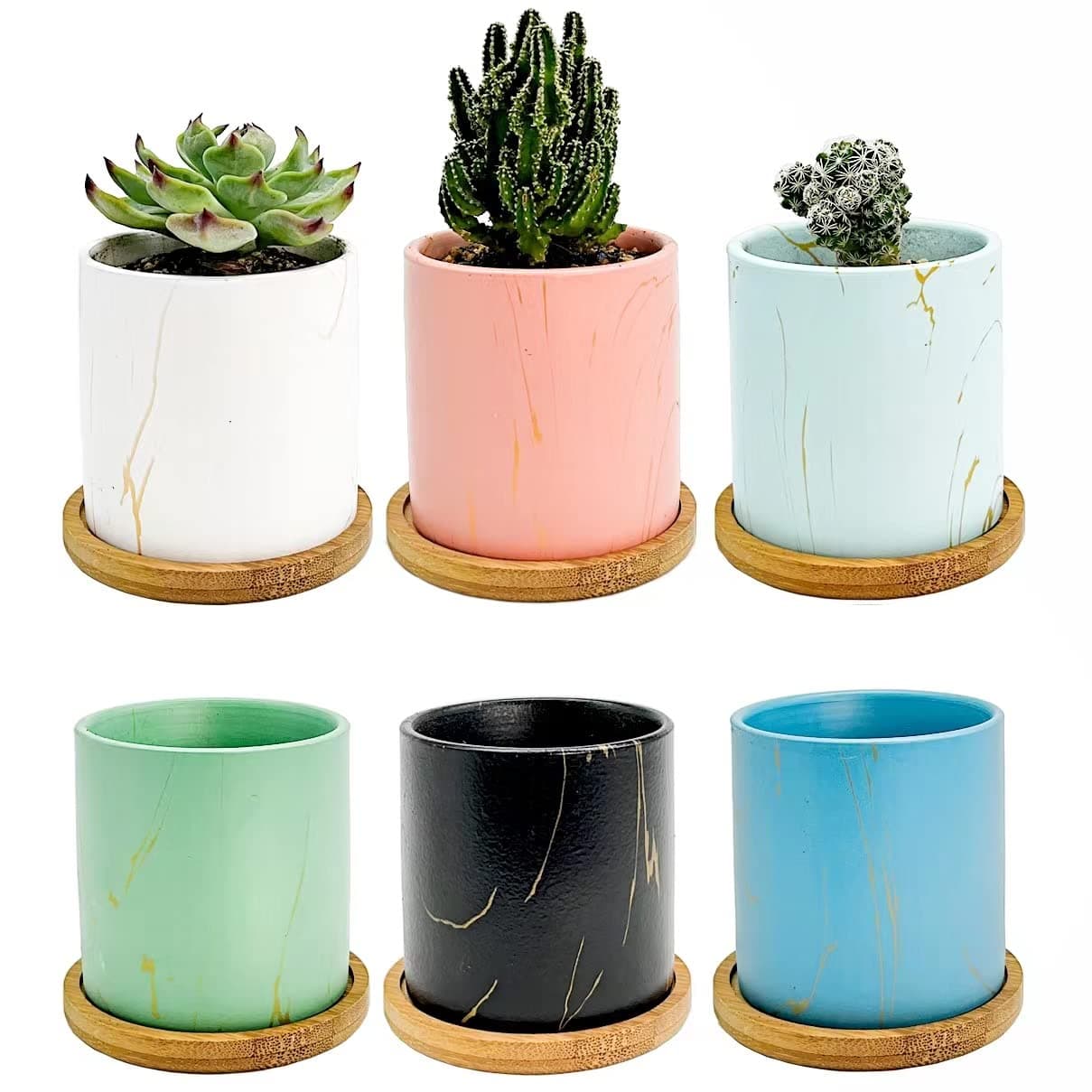 Idyllize 3 Inch Small Ceramic Succulent Planter Pot with Drainage, Mini Succulent Pots for Desktop, Windowsill, Garden(Set of 6)