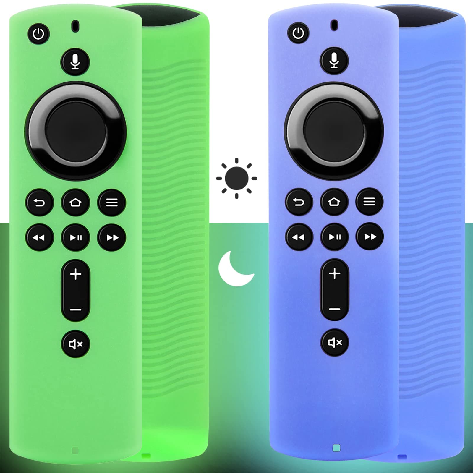 [2 Pack] Firestick Remote Cover Case (Glow in the Dark) Compatible with Fire TV Stick 4K (2018) Alexa Voice Remote Control (Green & Sky Blue)