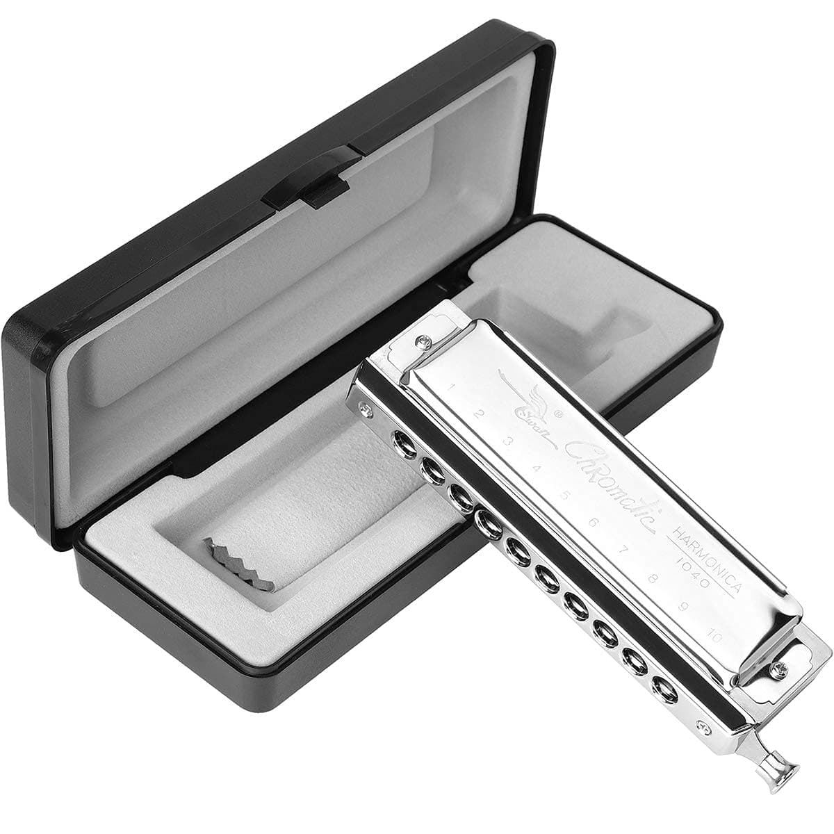 Chromatic Harmonica Professional Grade 10 Hole 40 Tone Key of C Stainless Steel Heavy Duty with Case & Cleaning Cloth for Professional Player,Band,Beginner