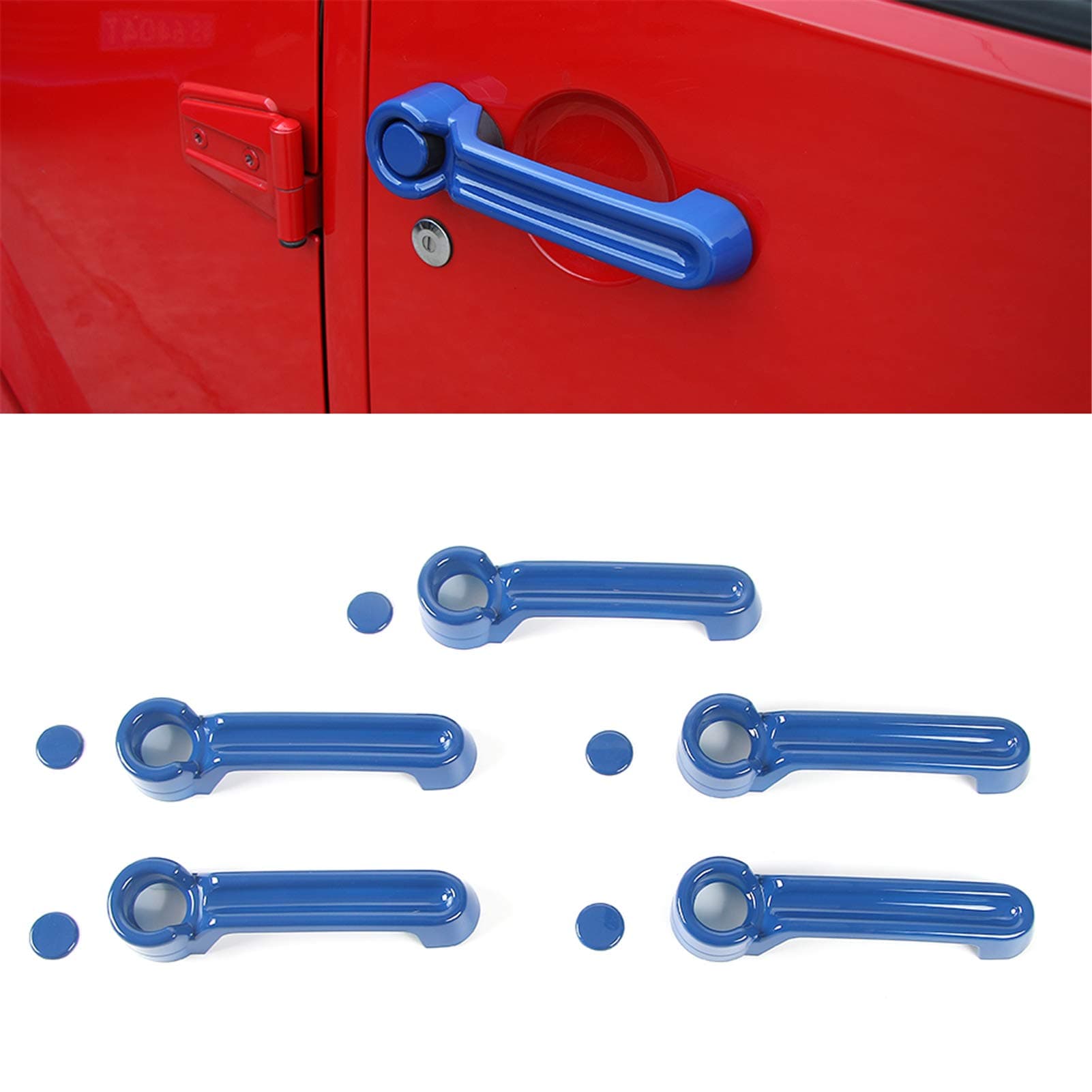 JeCarDoor Grab Handle Inserts & Tailgate Handle Cover Kit for Jeep Wrangler JK JKU Unlimited Rubicon Sahara Accessories Parts 2007-2018 (Blue)