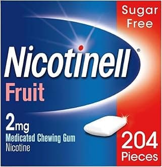 Nicotinell Fruit Gum 2mg (204 Pieces), Stop Smoking Aid, Sugar Free Nicotine Gum, Mild Fruit Flavour, 2mg Regular Strength for Light Smokers, Quit Smoking Aid, Value Pack