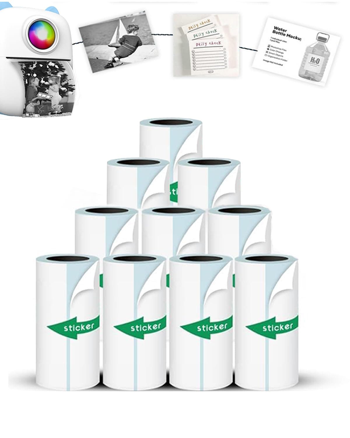 Mini Printer Sticker Paper, 10 Rolls Thermal Printer Stickers Paper 57 X 25mm, Printable Sticker Papers for Mini Print Papers and Most Instant Print Cameras