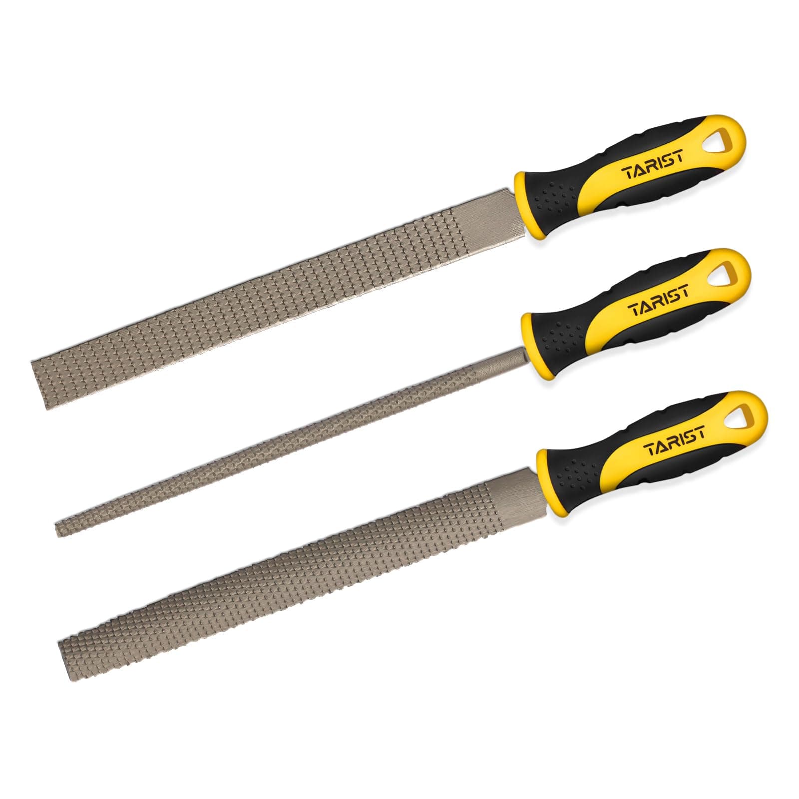 3-Piece 8" Wood Rasp File Set, Includes Flat/Half-Round/Round. For Woodworking & Sharping Wood