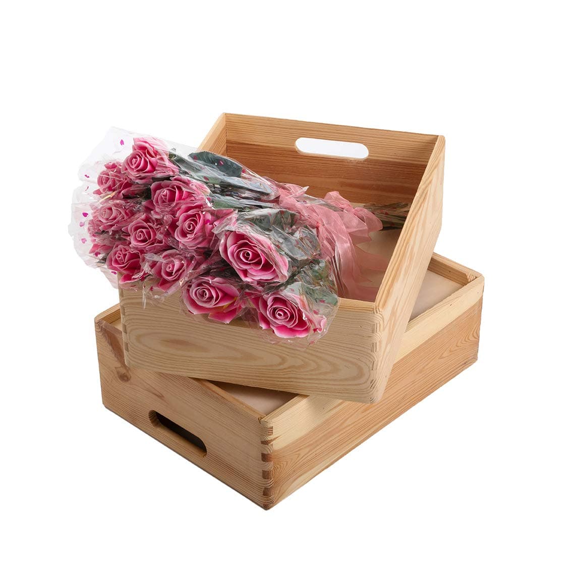 Floral Elegance Artificial 48cm Single Stem Gift Wrapped Pink Rose Flowers x 12
