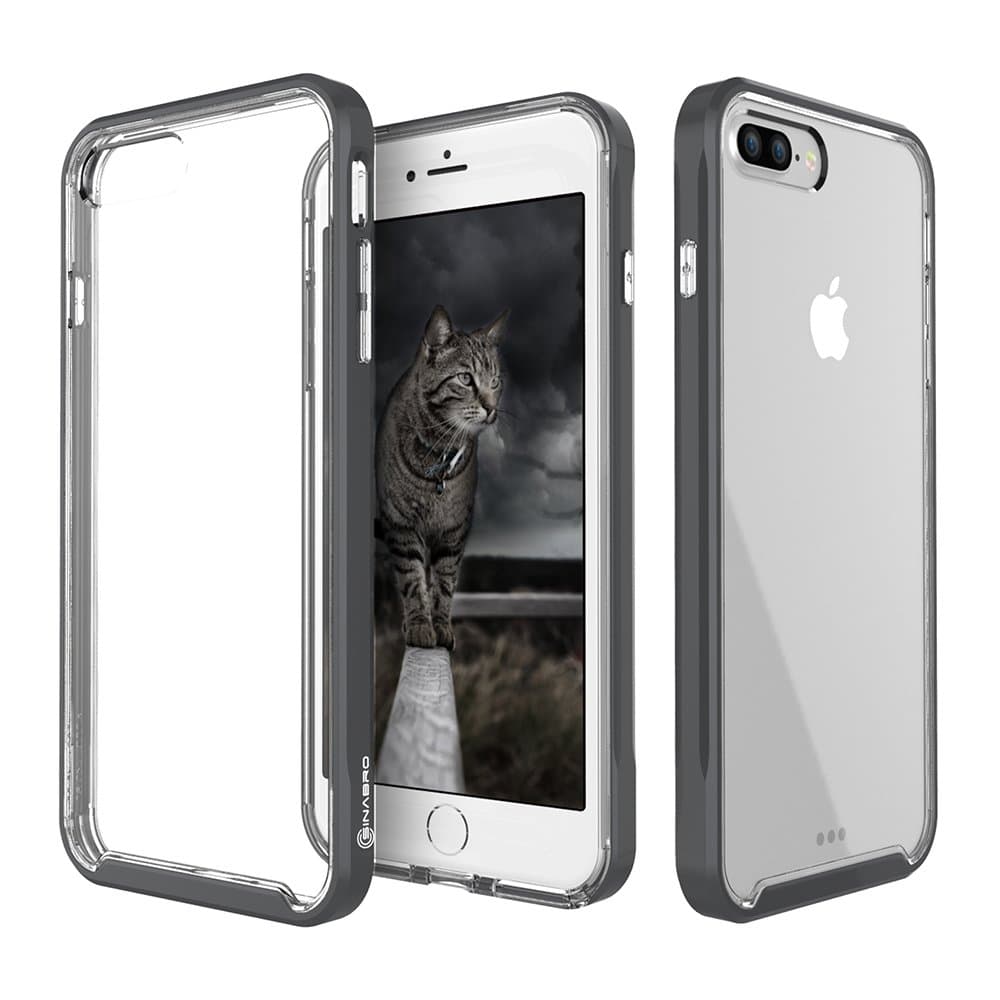 iPhone 7 Plus - Sinabro® Slim Bumper Case - Crystal Clear Poly Carbonate (PC) Back case - Hybrid TPU + PC (Black)