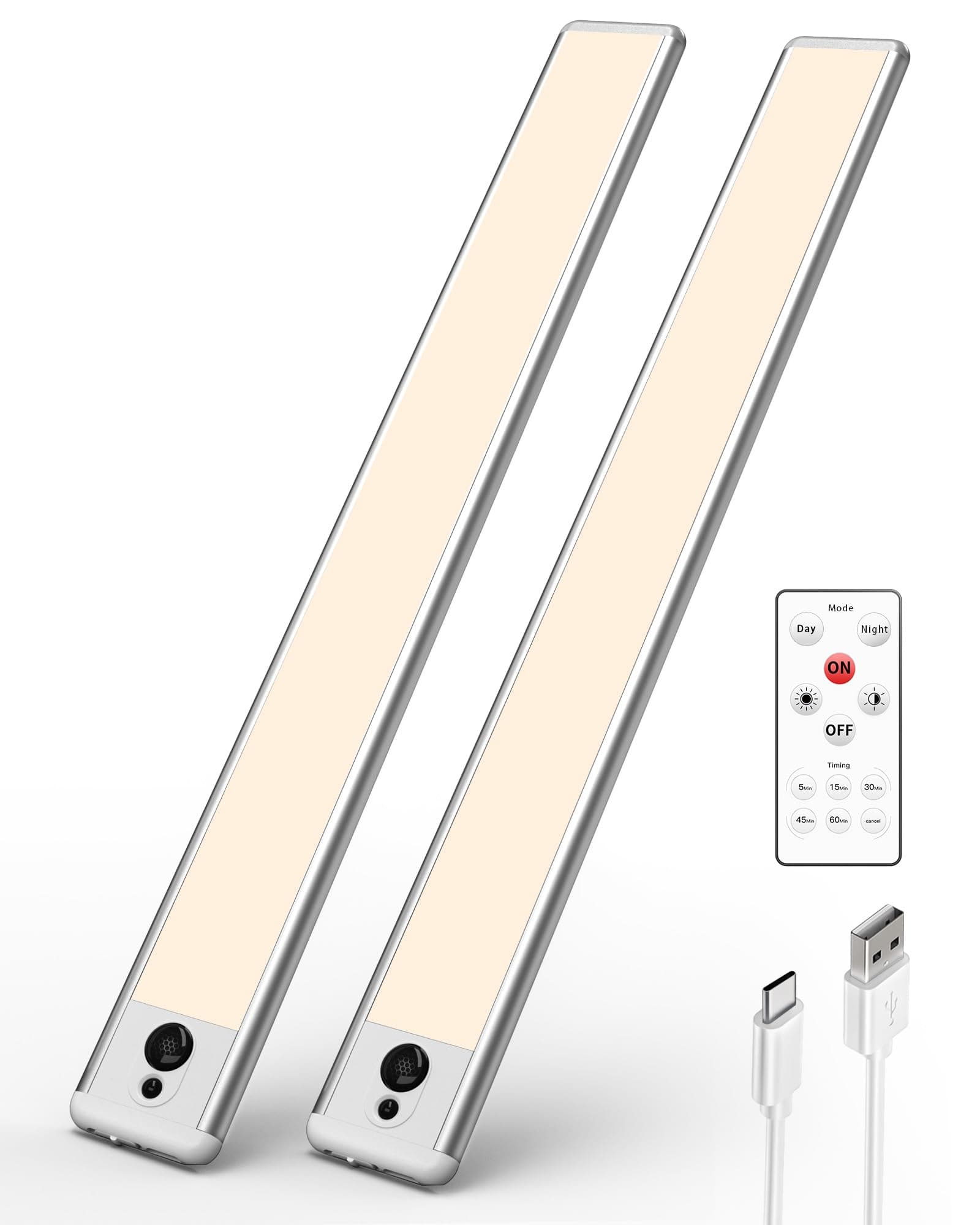 Under Cabinet Lights,14.5'' Motion Sensor Light Indoor Dimmable, Super Bright 4000mAh Rechargeable Closet Lights 3500K with Remote Control, Wireless Under Counter Light for Kitchen,Cabinet