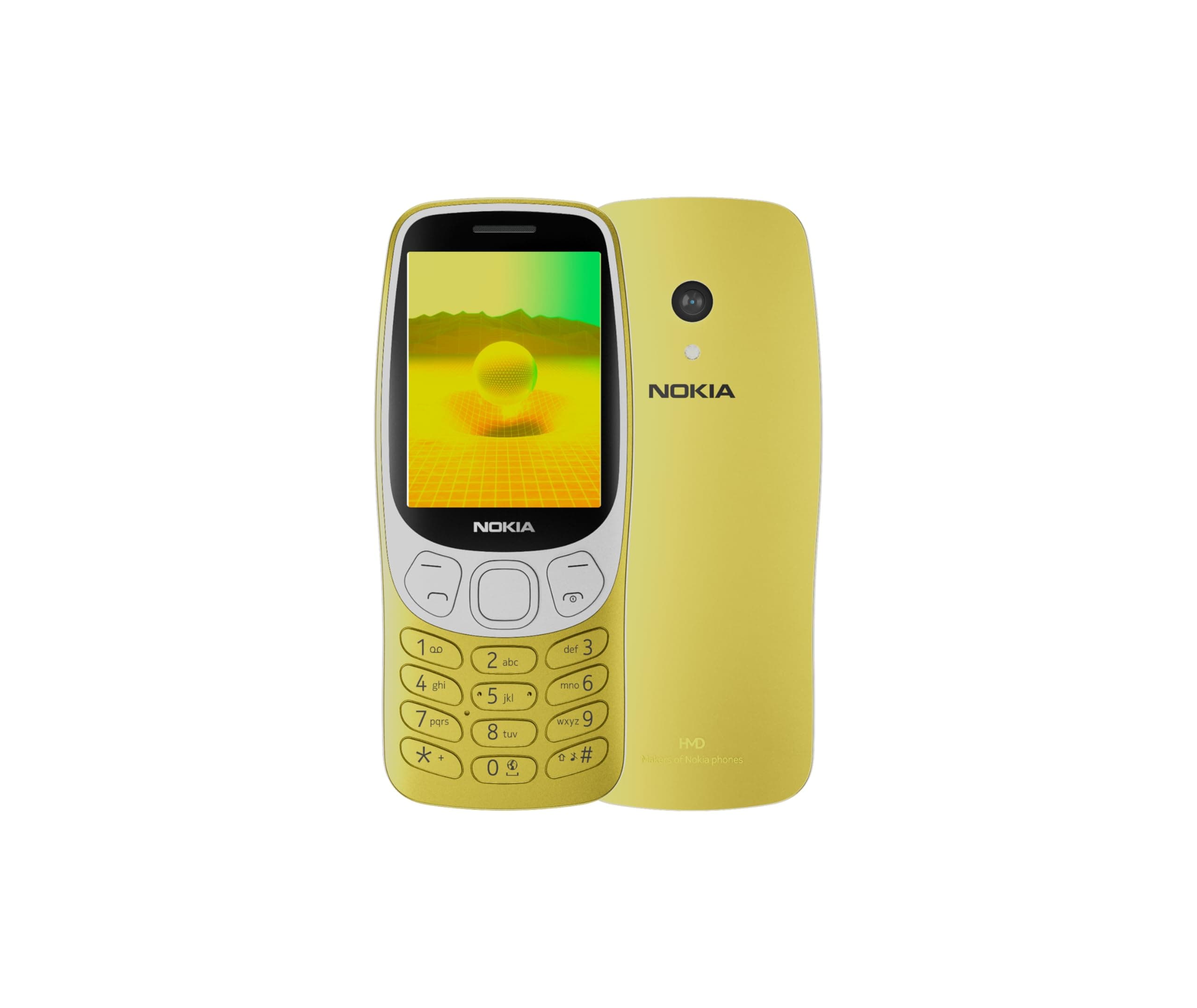 3210 feature phone with 4G, 2.4" display, Retro design, 2MP camera, Dual SIM, Cloud Apps, 1450mAh battery, USB Type-C charging, Micro SD slot up to 32GB, Bluetooth 5.0 - Y2K GOLD