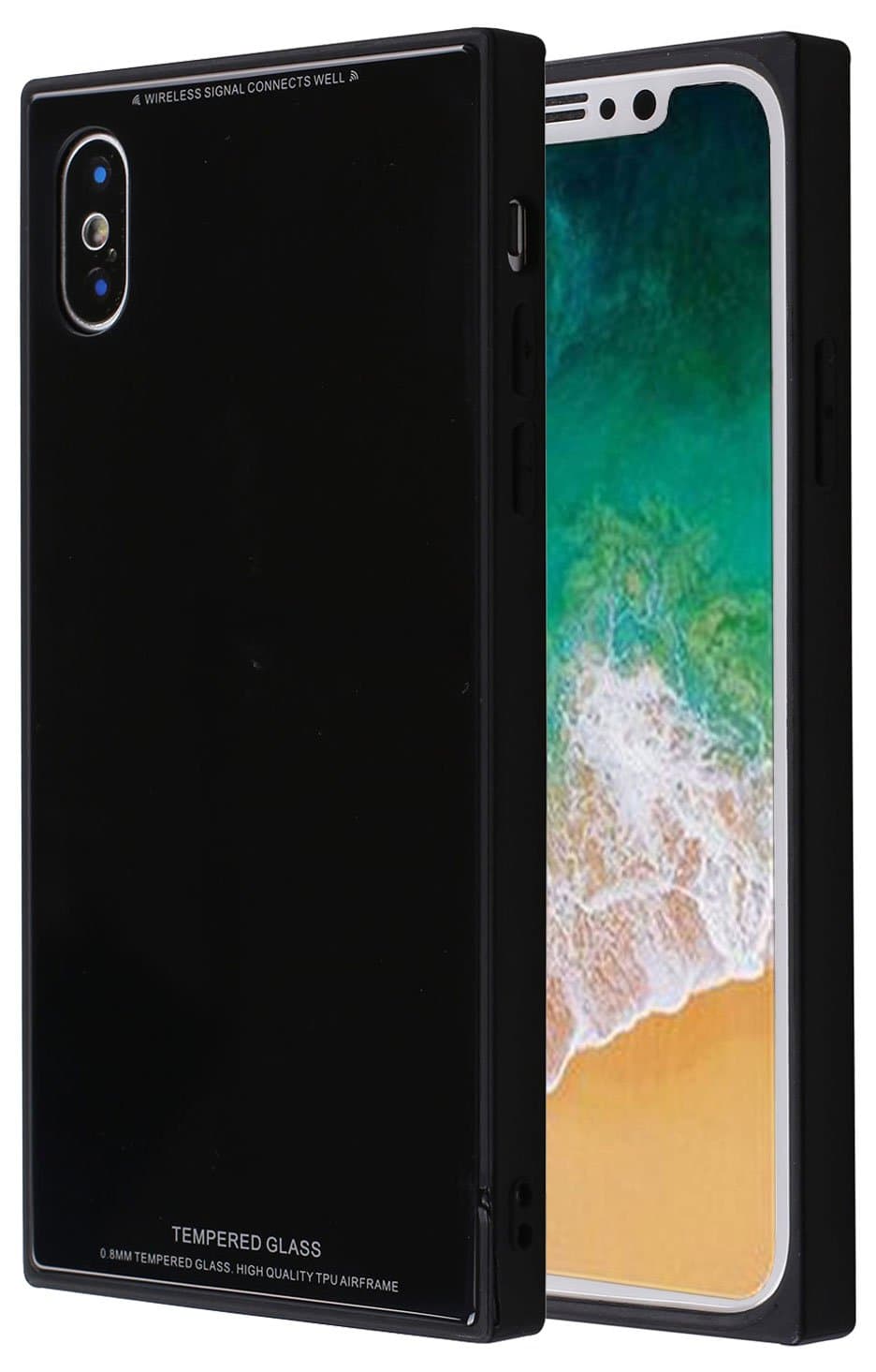 Square iPhone X, Chic Tempered Glass Case Retro Classic Stylish Cover Square Shockproof Protective Back Case for iPhone X/iPhone 10 (Black)