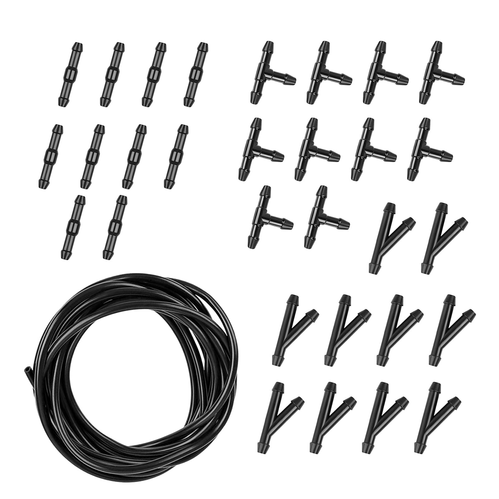 getfay Pack-30 Car Windshield Washer Hose Kit, 13.1Ft Flexible Bendable Hose + T-type Y-type I-type Hose Connector, Connects Water Pump and Nozzle Accessories, Universal for Most Cars Models (Black)