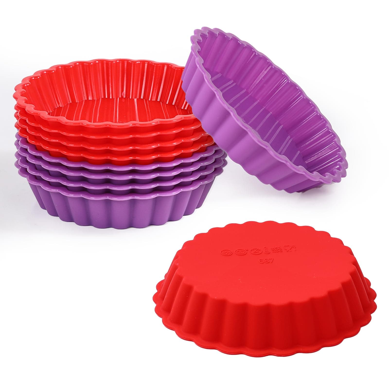 FUNBAKY Silicone Quiche Pan, Mini Pie Pan Non-stick Round Silicone Tart and Pie Molds 10 Packs