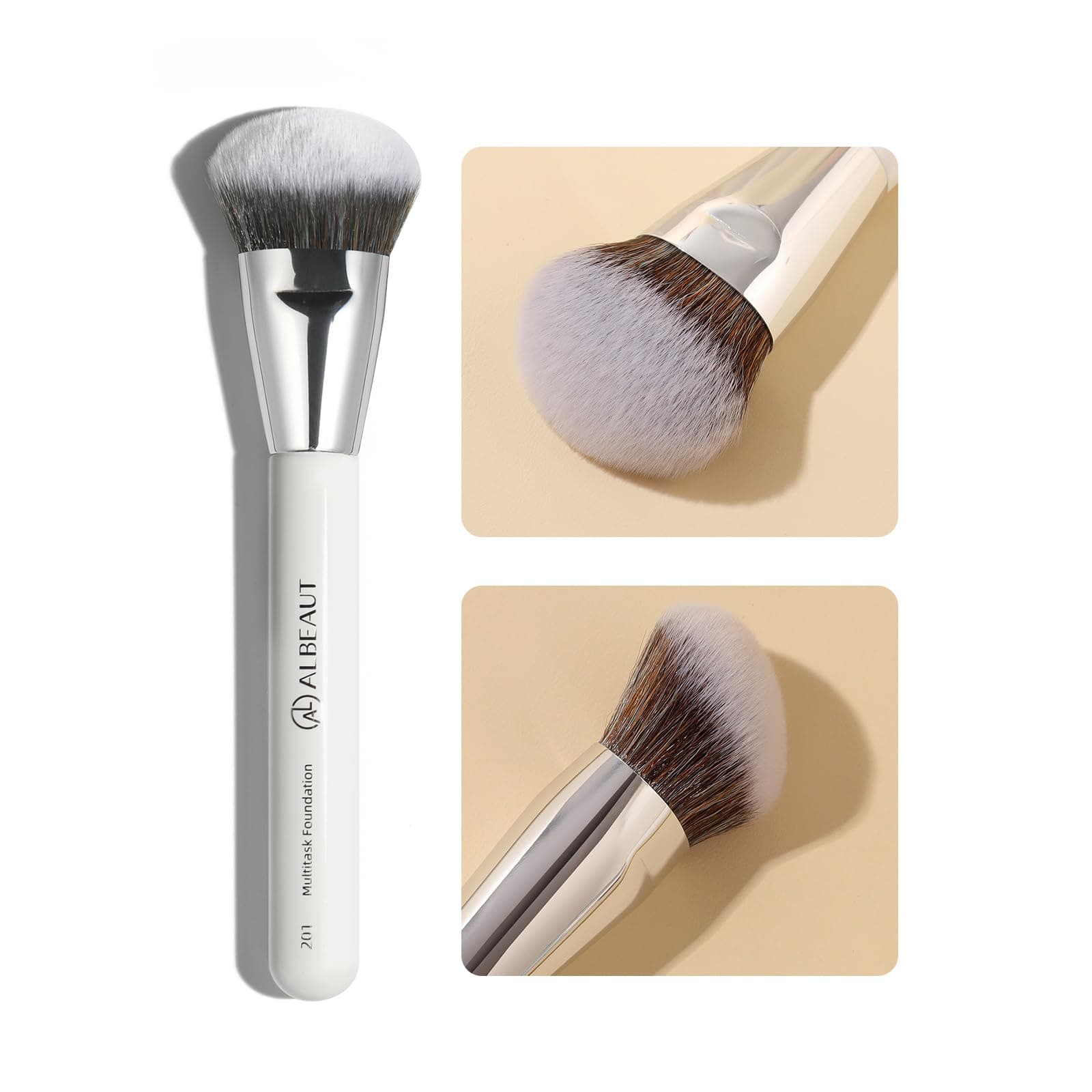 ALBEAUT 201 Angled Foundation Brush for Flawless Makeup Application Professional Liquid, Cream Powder Foundation Brush with Dense Bristles - Contoured for Precise Blending and Buffing