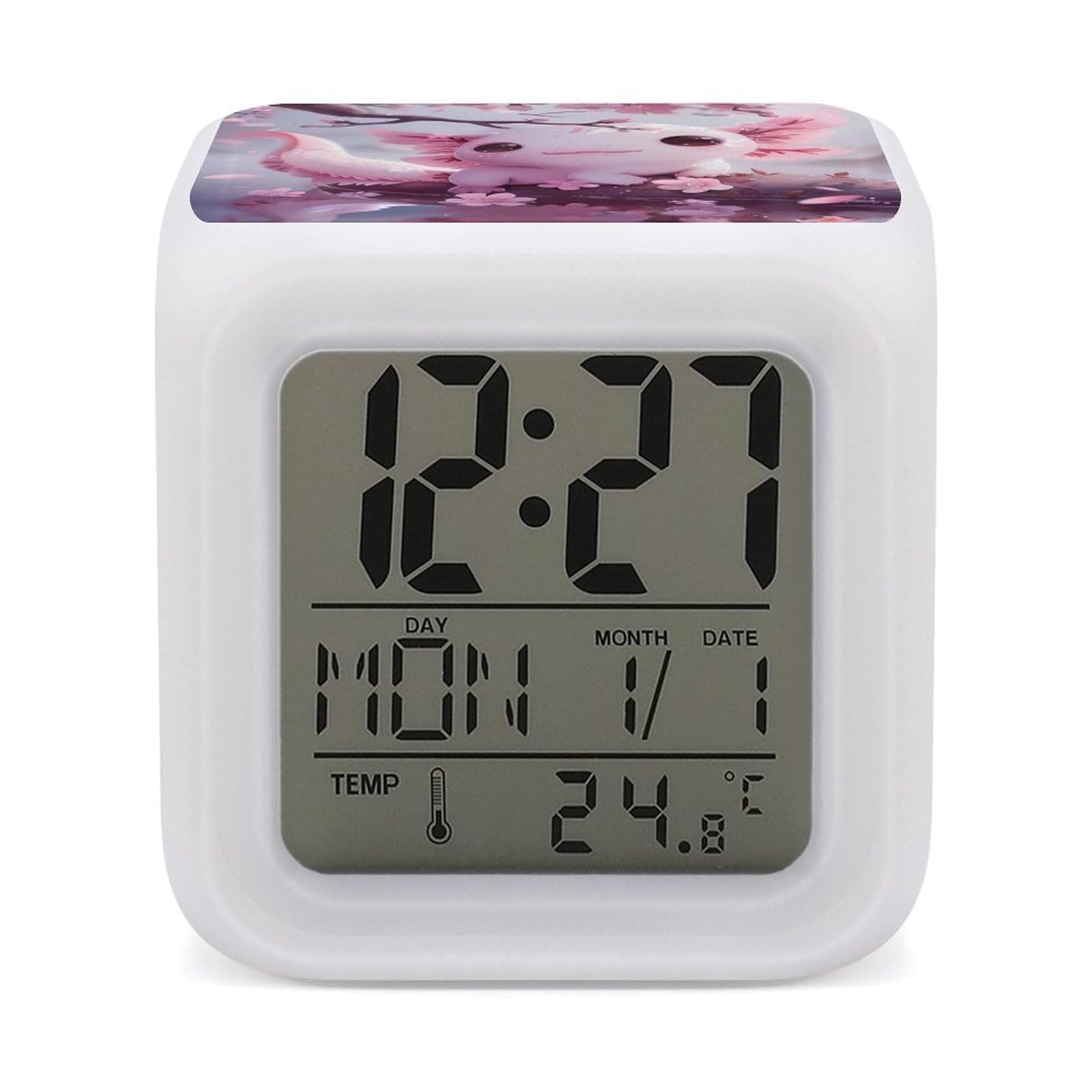 LIJrtrFseRWCherry Blossom Axolotl Alarm Clock Durable Digital Clock Multi-Function LED Clock for Bedroom Home Office