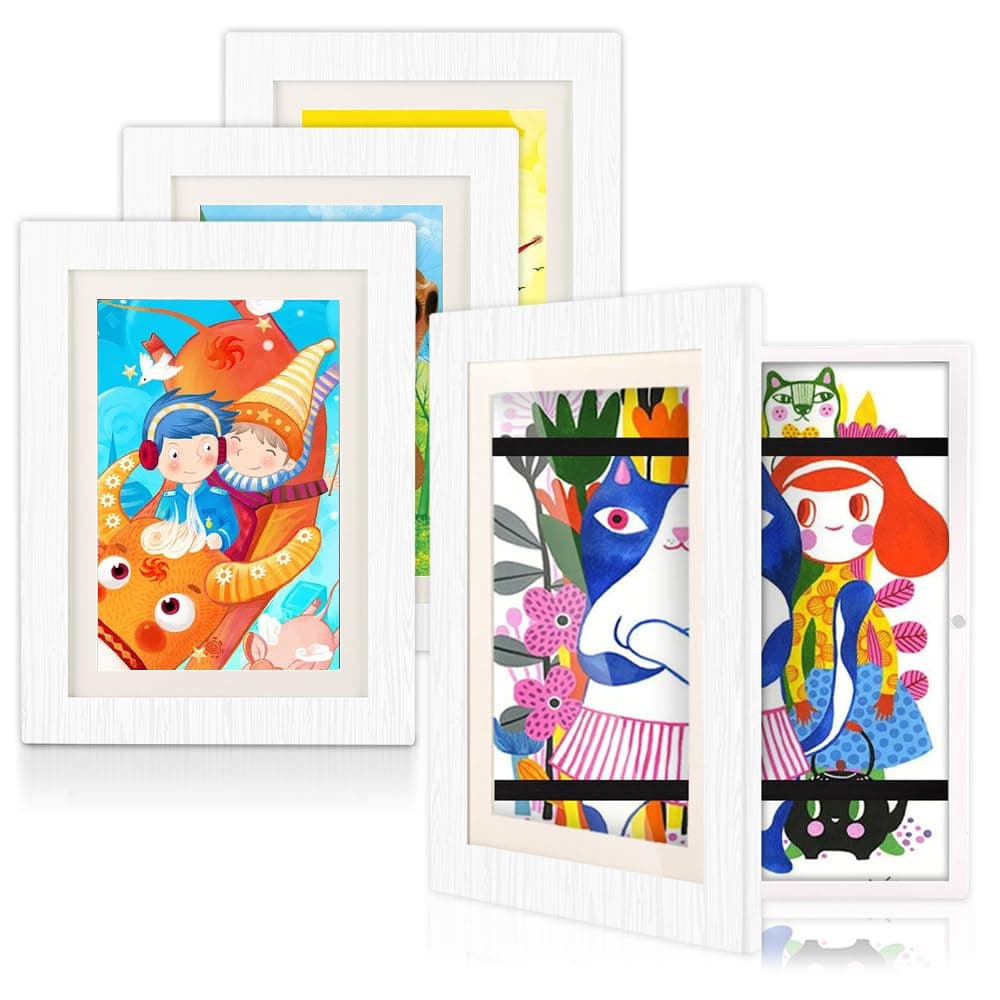 [4-Pack] Kids Art Frame for Children Art Projects, 8.5x12 Front Opening Kids Artwork Frames Changeable, Display Storage Picture Frames for Kids Drawing, Schoolwork, Crafts, Photos, Holds 50 Pcs, White