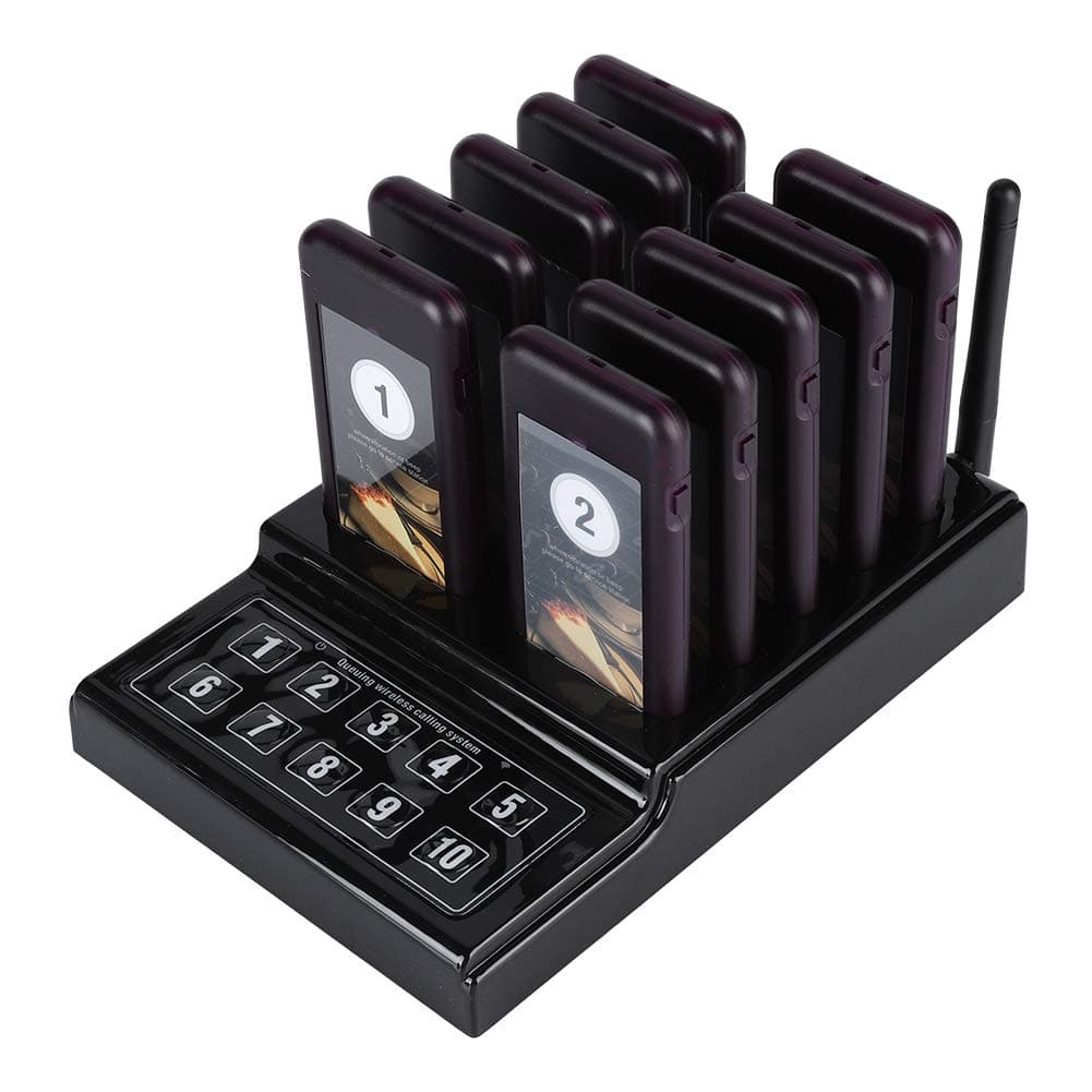 Wireless Pager Restaurant, Waiter Paging System, 1 Calling Keypad with 10 Receivers Restaurant Pager Guest Paging System for Hotels, Bars, Hotels, Hospitals