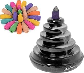 Signamio Ceramic Backflow Incense Fountain - 30 Cones Included for Pooja Meditation, Elegant Backflow Incense Holder, Aesthetic Incense Burner for Decor-DN-16