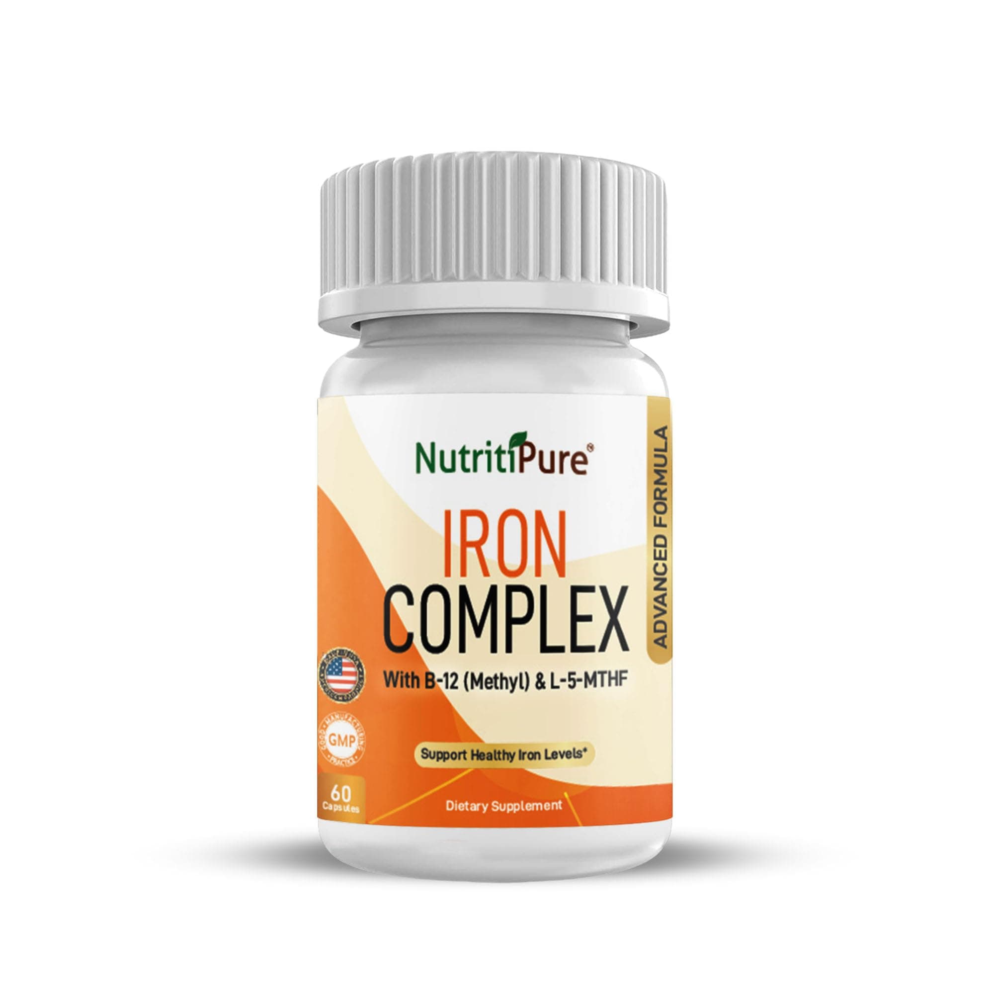 Iron Complex, Complete Blood Building Iron Vegetarian Capsules with Non-constipating Carbonyl Iron, Quatrefolic, B12, B6 & Vitamin C, for Women & Men (60 caps)