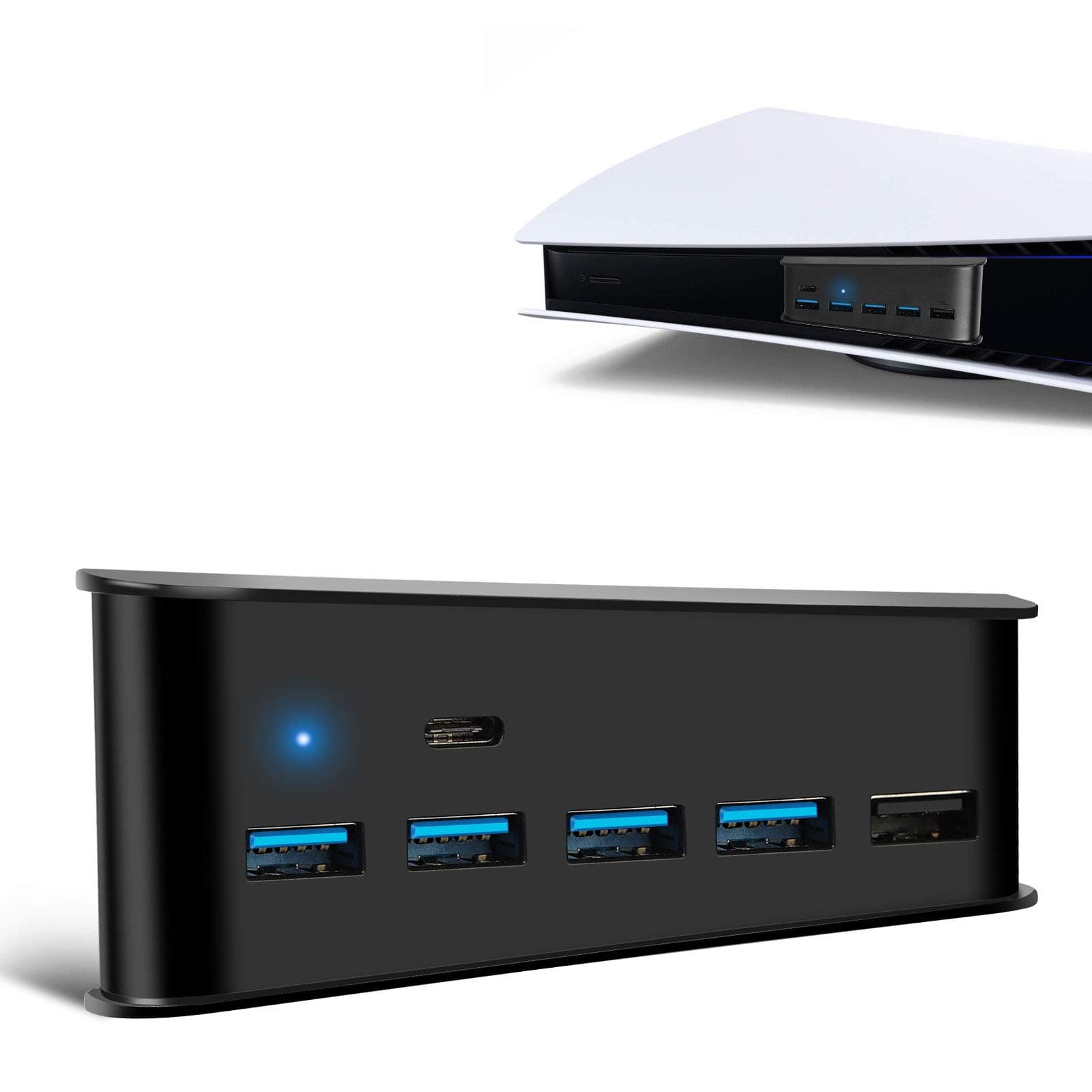 EEEKit 5 Port USB Hub for PS5 Console, High-Speed Expansion USB 3.0 Hub Charger Adapter with Type-C Compatible with Playstation 5 Gaming Console