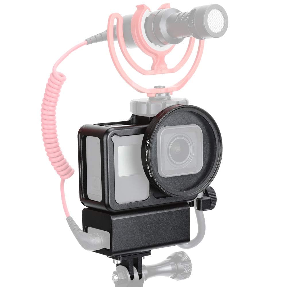 Compatible Gopro mic Adapter-Aluminium Housing Case Protective Frame V2 Multifunctional Vlogging Case Compatible Gopro Hero 6 5 7 Black Action Camera
