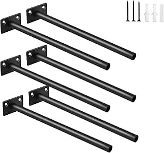 6 Pcs 8" Black Steel Floating Shelf Bracket Blind Shelf Supports - Hidden Brackets for Floating Wood Shelves - Concealed Blind Shelf Support – Screws and Wall Plugs Included