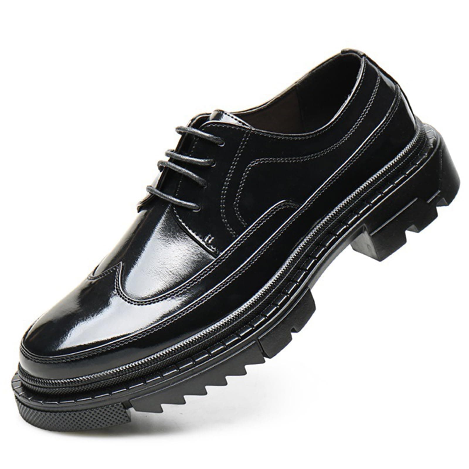 Mens Platform Wingtip Oxfords Comfortable Round Toe Lug Thick Sole Brogues for Dress Business Work Office