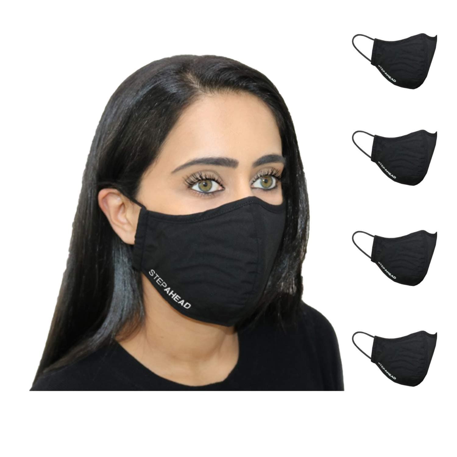 5 Pack Triple Layer Cotton Black Face Mask (Pack of 5) Unisex Reusable Fashion Washable | Nano Mesh Water Repellent Layer- Protects from Dust, Pollution, Droplets