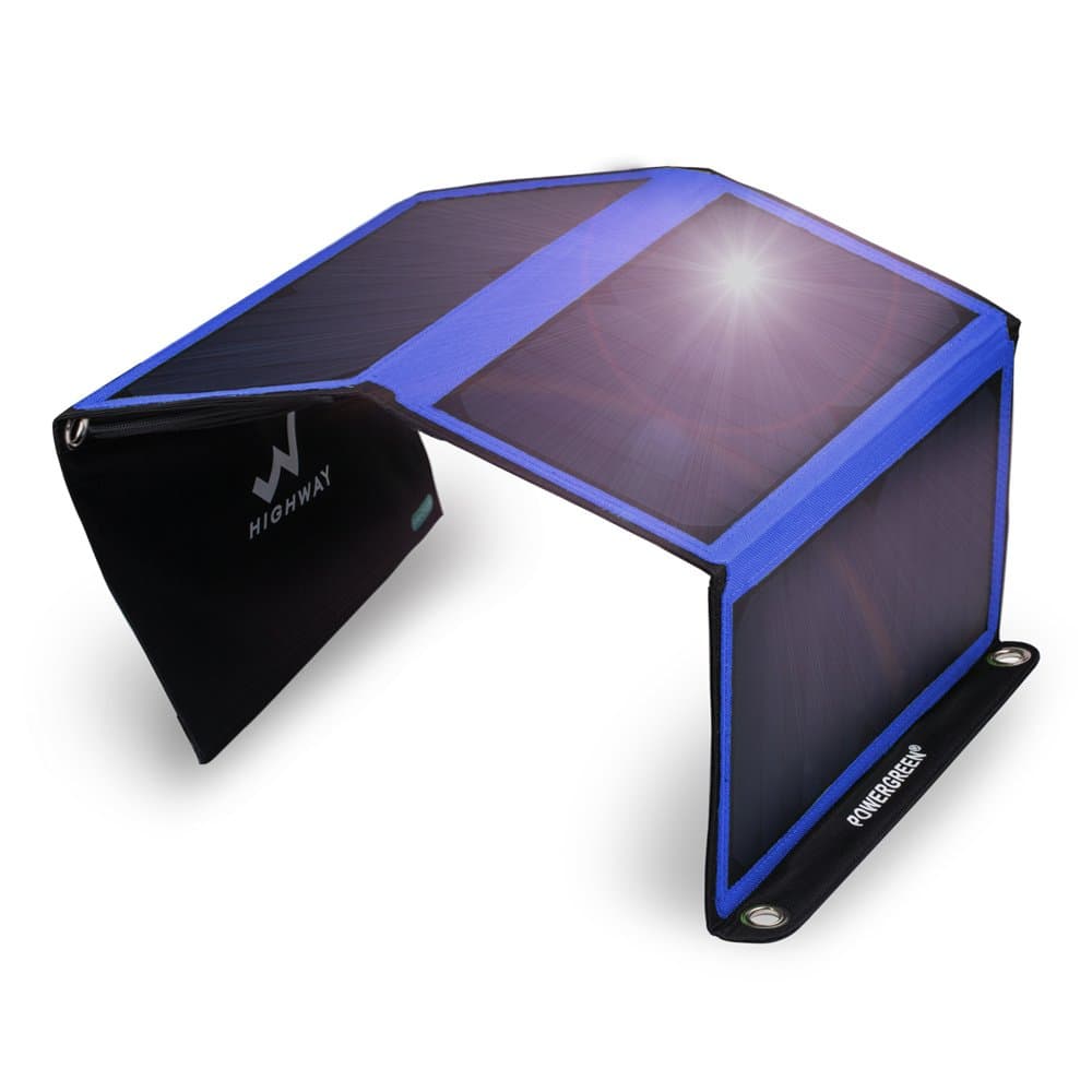 PowerGreen Solar Charger 21W Portable Foldable Solar Panel with 2 USB Ports for all 5V Mobile Devices (Blue)