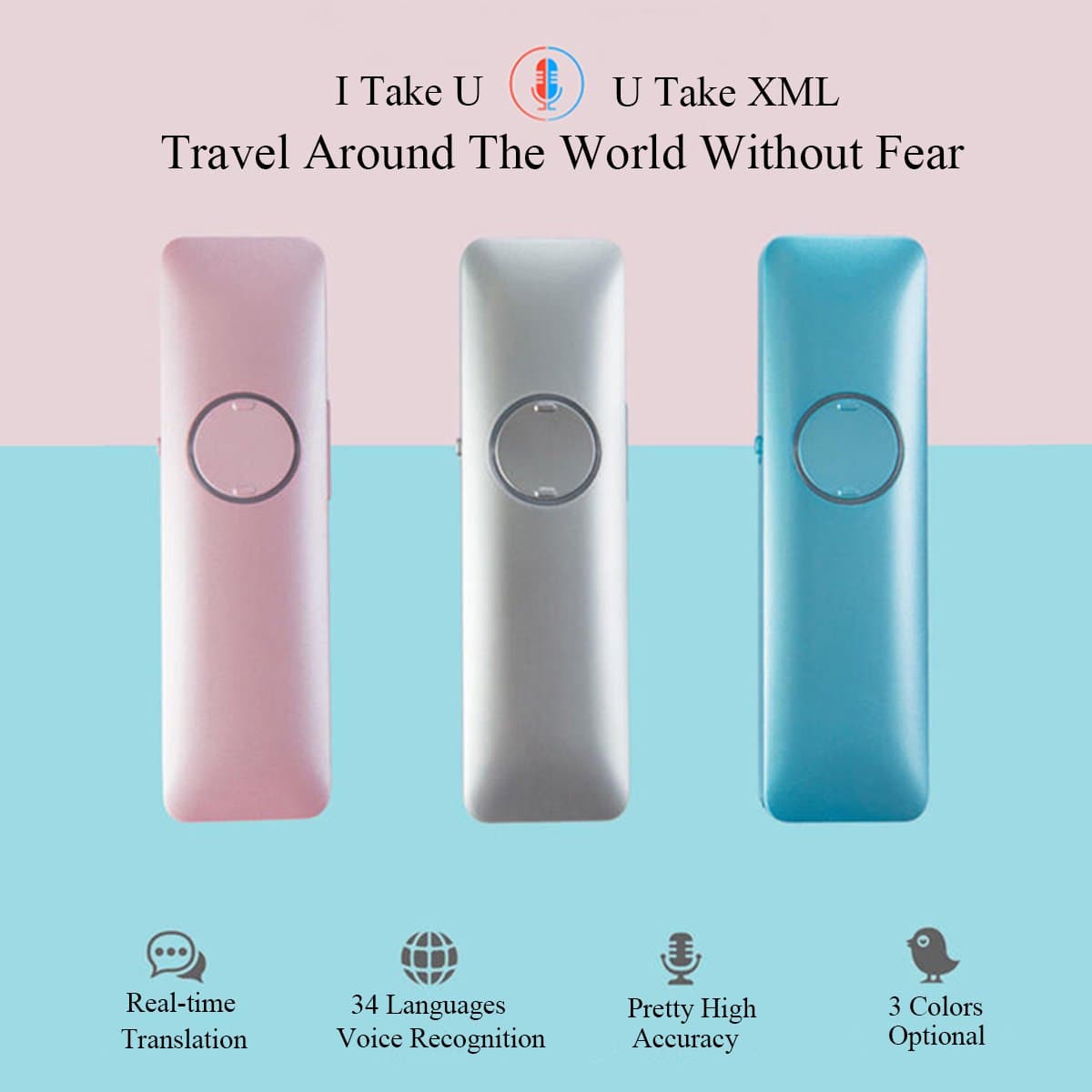 34 Languages Smart Voice Translator Handy Pocket Electronic Bluetooth Device Speech Interactive Translation English Chinese Spanish Japanese for Learning Travelling Business Meeting(Silver)