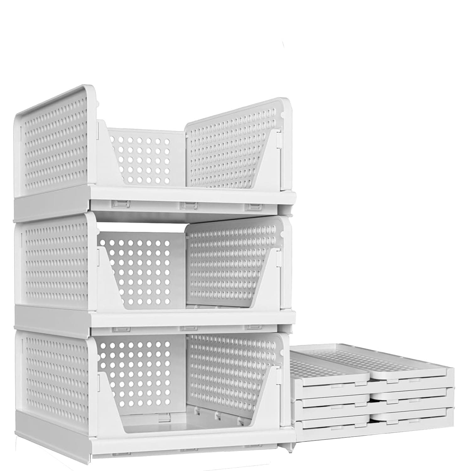 Pivalo 3 Units Wardrobe Organizer Cupboard Foldable Storage Bin Basket Container for Closet Shelf Rack and Clothes Drawer Clothing Stack (Set of 1, White, PVC)