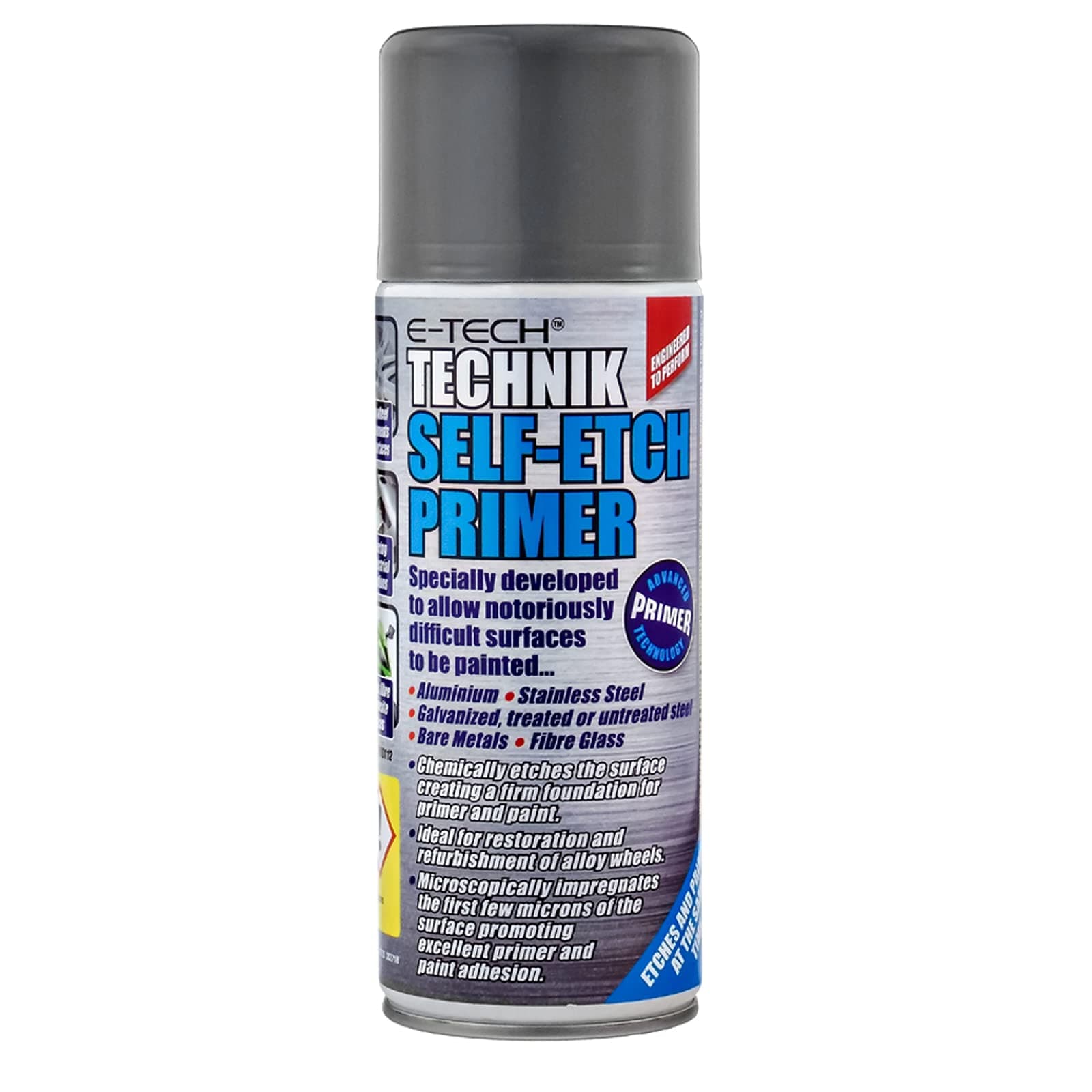 E-TECH Technik Self-Etch Primer (Allows difficult motorbike & car surfaces such as metals, glass, steel trims, aluminium, engine, alloy wheels etc to be painted)