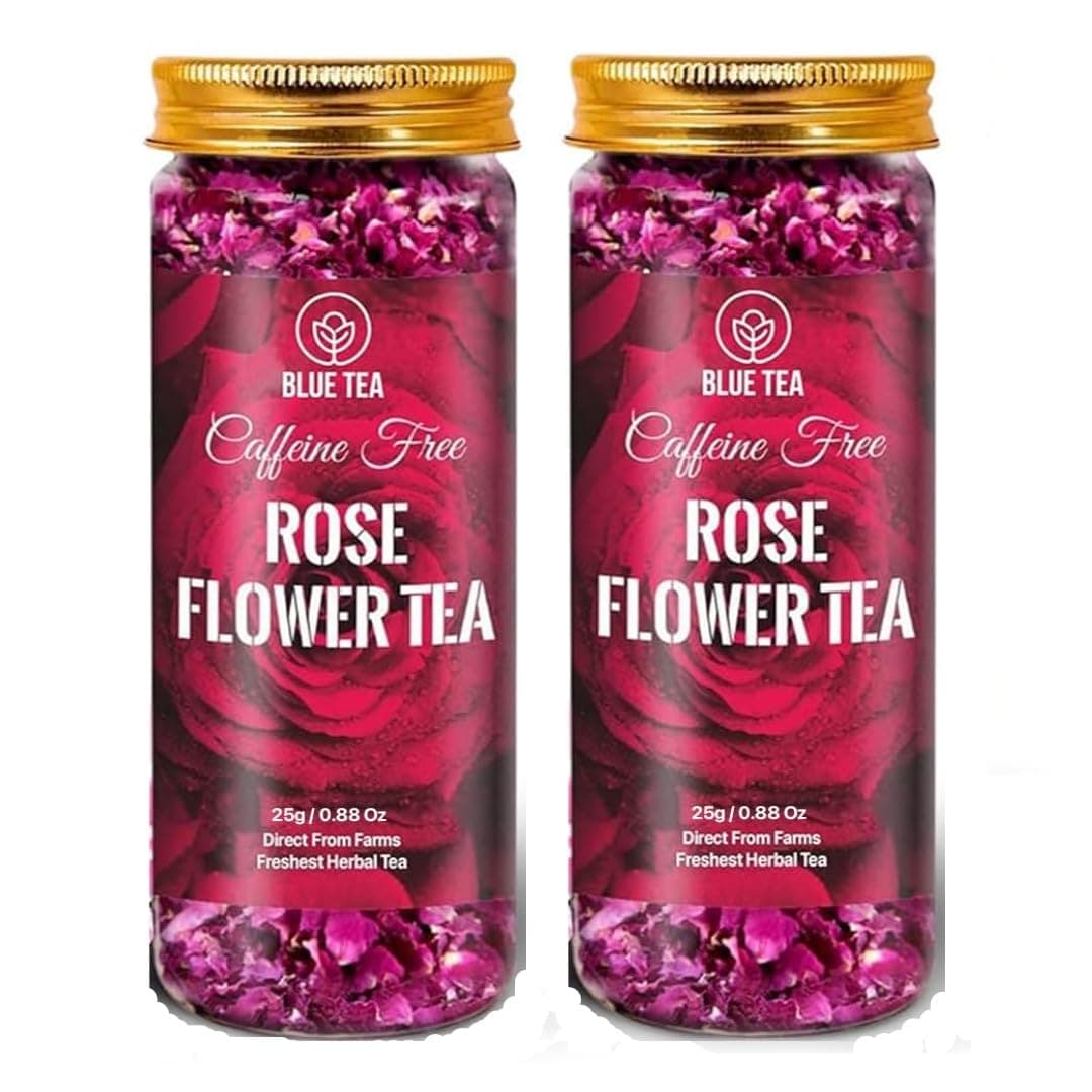 BLUE TEA - Rose Tea - Loose - 0.88 oz (Pack of 2) | RICH VITAMIN-C | Beautiful Hair & Skin - Caffeine Free-Flower Based - Herbal Tea- Vegan - Non-GMO | Food grade Pet-jar Pack