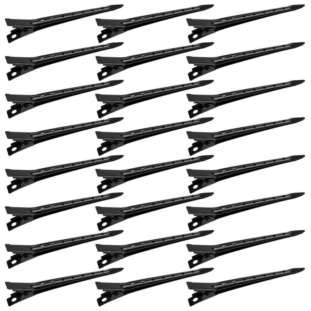 Bantoye 24 Packs Duck Bill Clips, 2.75 Inches Rustproof Metal Alligator Curl Clips with Holes for Hair Styling, Hair Coloring, Black