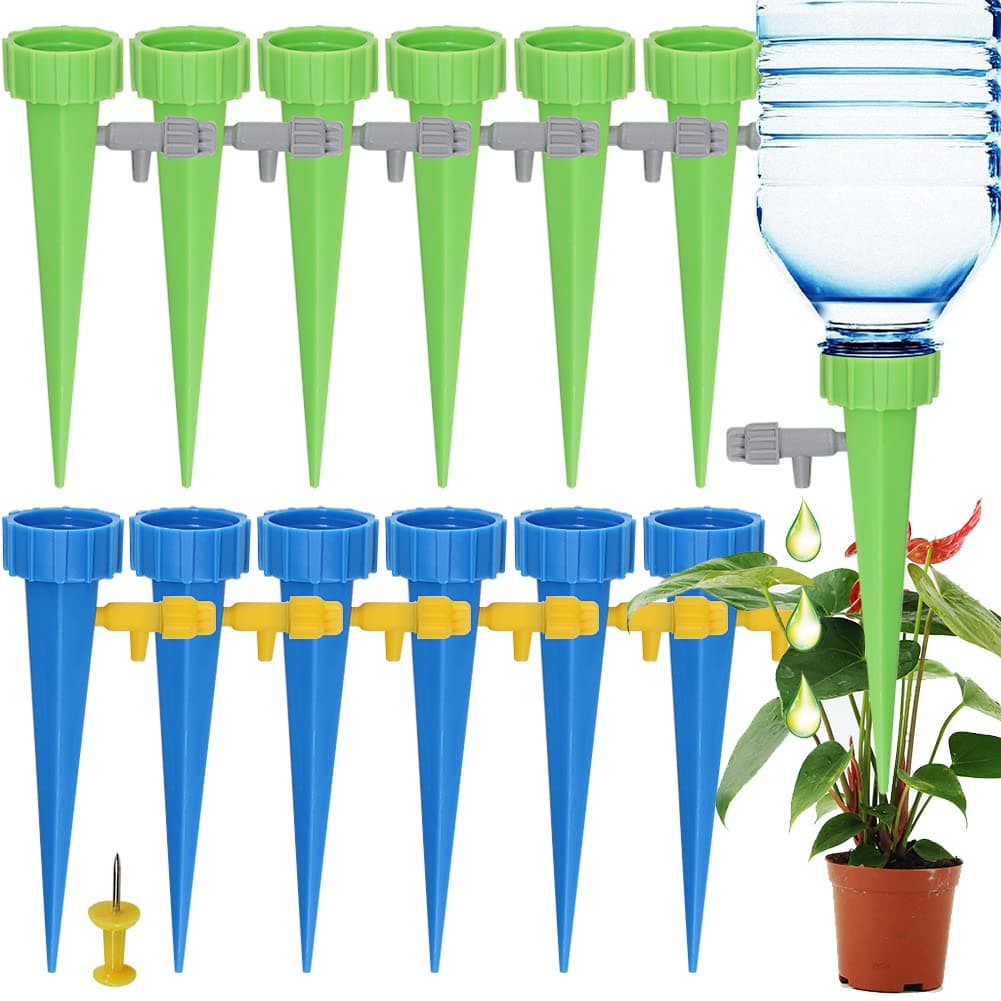 Plant Watering Devices,24 Pack Automatic Watering Spikes,Slow Release Plant Waterer,holiday plant self watering system for Indoor Bonsai Outside Baskets, Plastic Bottles Plant Feeders Drip Water