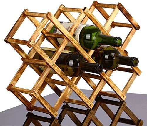 Bacchus Creative Durable Folding Wood 10-Bottle Wine Rack-brown