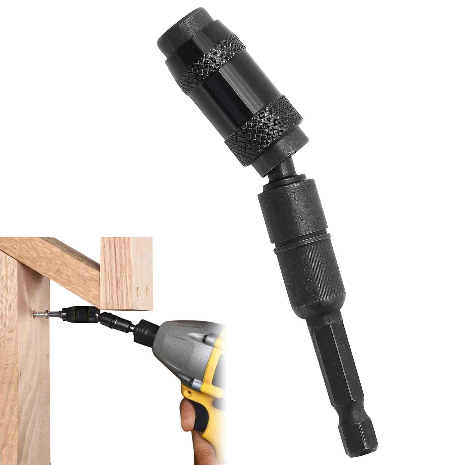 Magnetic Screw Drill Tip, 1/4 inch Pivoting Drill Bit Holder with 20° Pivot Mode, Quick Release Bit-Fix Holder Drill Extension Bit Impact Tough Bit Holder for Hex Shank Screwdriver Bit (Black)