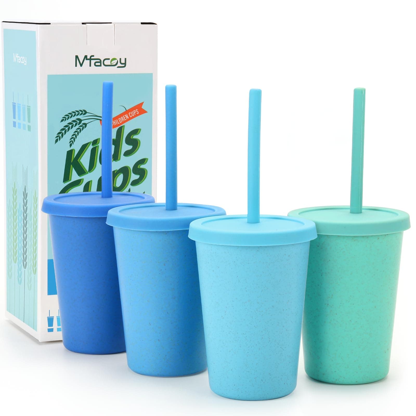 4 Pack Wheat Straw Cups with Lid and Straws, 10 oz Unbreakable Kids Cup, Reusable Drinking Cups, Small Water Cup, Colourful Tumbler Cups for Kitchen, BPA Free, Dishwasher & Microwave Safe