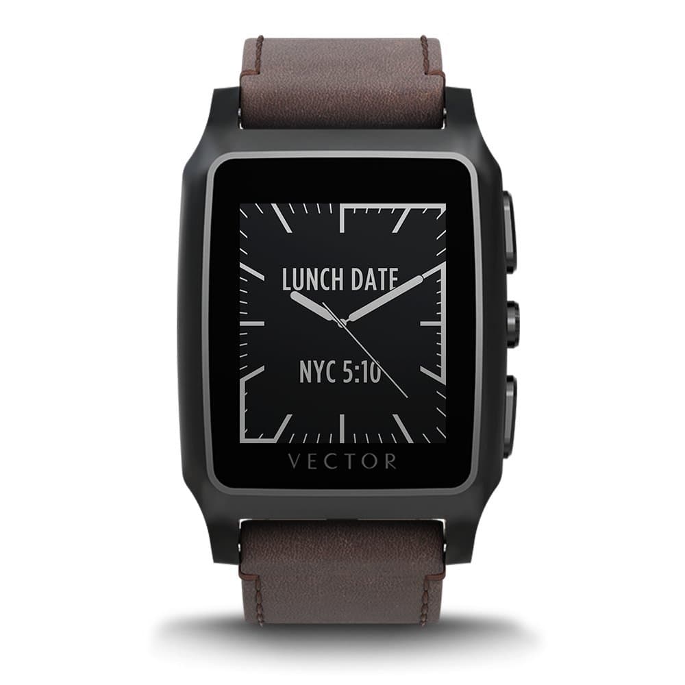 Vector Watch Meridian Smartwatch-30 Day+ Autonomy, 5ATM, Notifications, Activity Tracking - Black Case/ Brown Leather-Casual