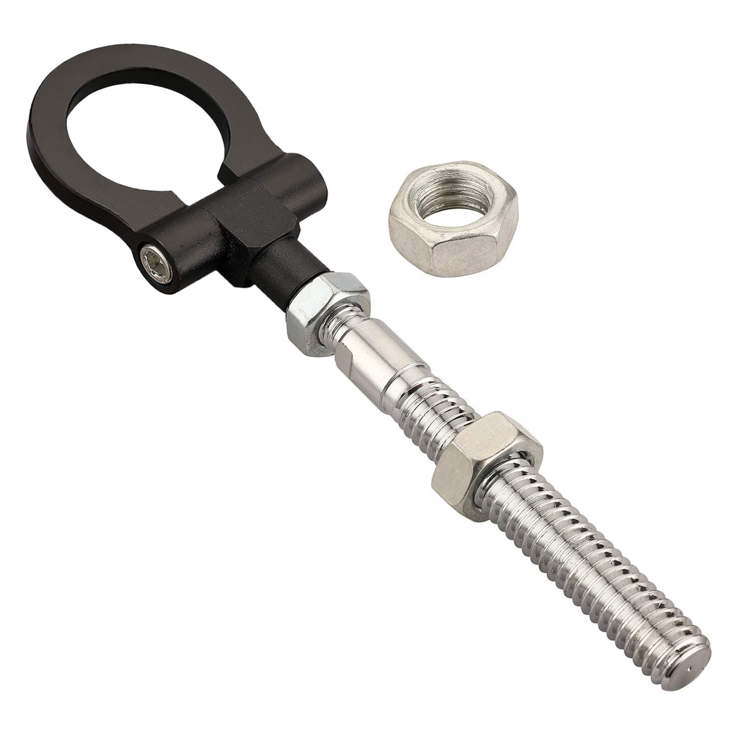 Heavy Duty Anodized Folding Tow Hooks Reversed Thread Track Racing Towing Replacement for Ford Mustang 19-23,Explorer 20-23,Edge 15-23 OEM Bumper Emergency Towing Eye Hook Tool (Black)